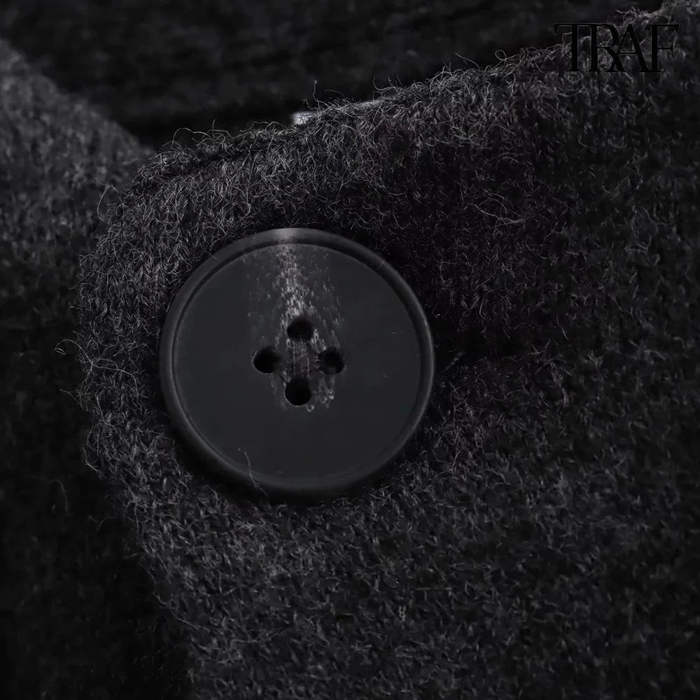 TRAF Women's Fashion Fall and Winter Comfortable Casual Commuter Coat Knitted Loose Warm Coat Asymmetric Elegant Split Jacket