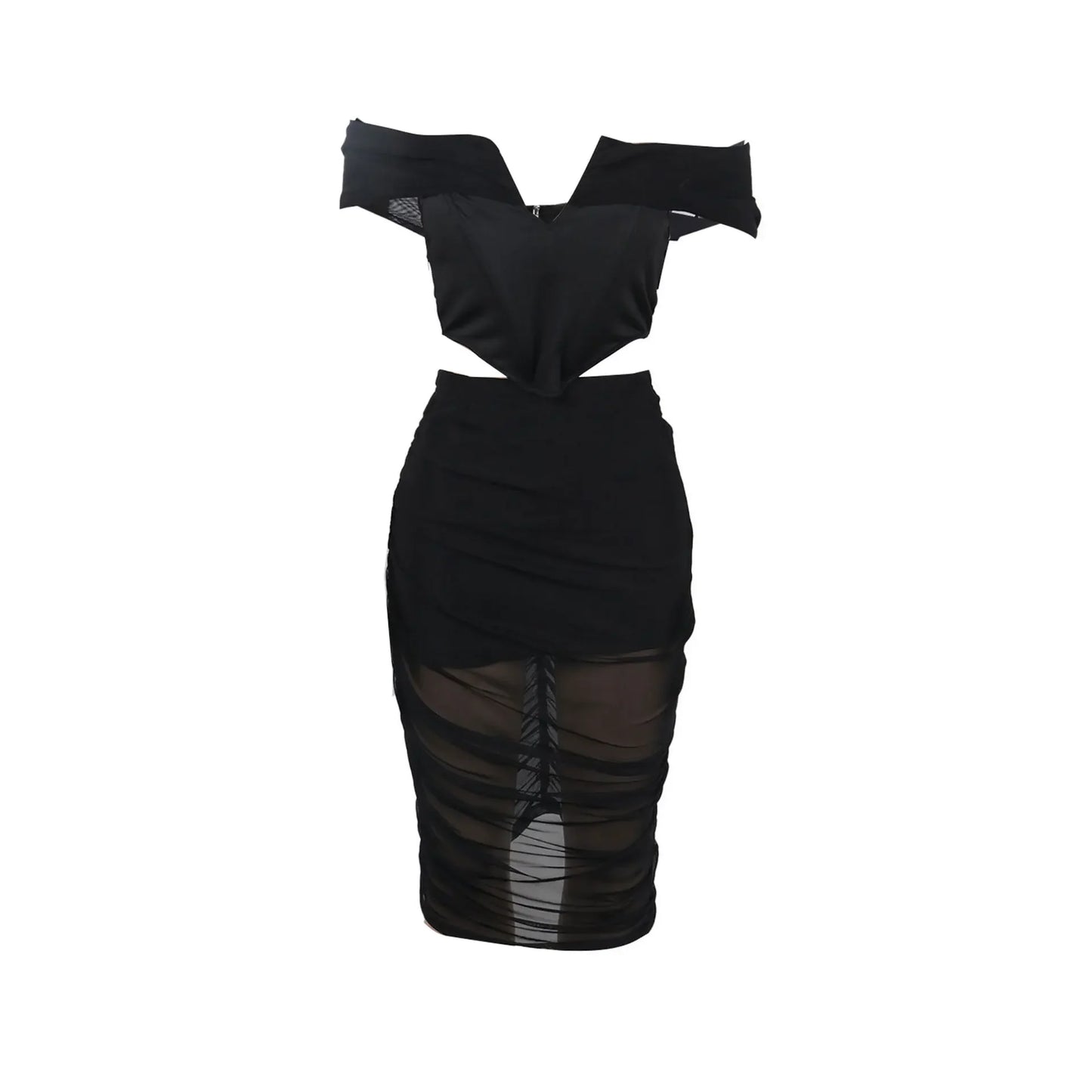 Slimming Mesh Splice Bum Covering Visibility Elastic Off-Shoulder 2-Piece Set European And American Style