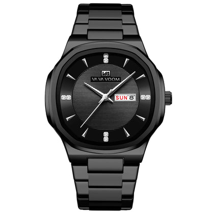 VA VA VOOM Men Watch Fashion Silver Black Stainless Steel 41mm Casual Business Style Week 3Bar Waterproof Sports Quartz Watches