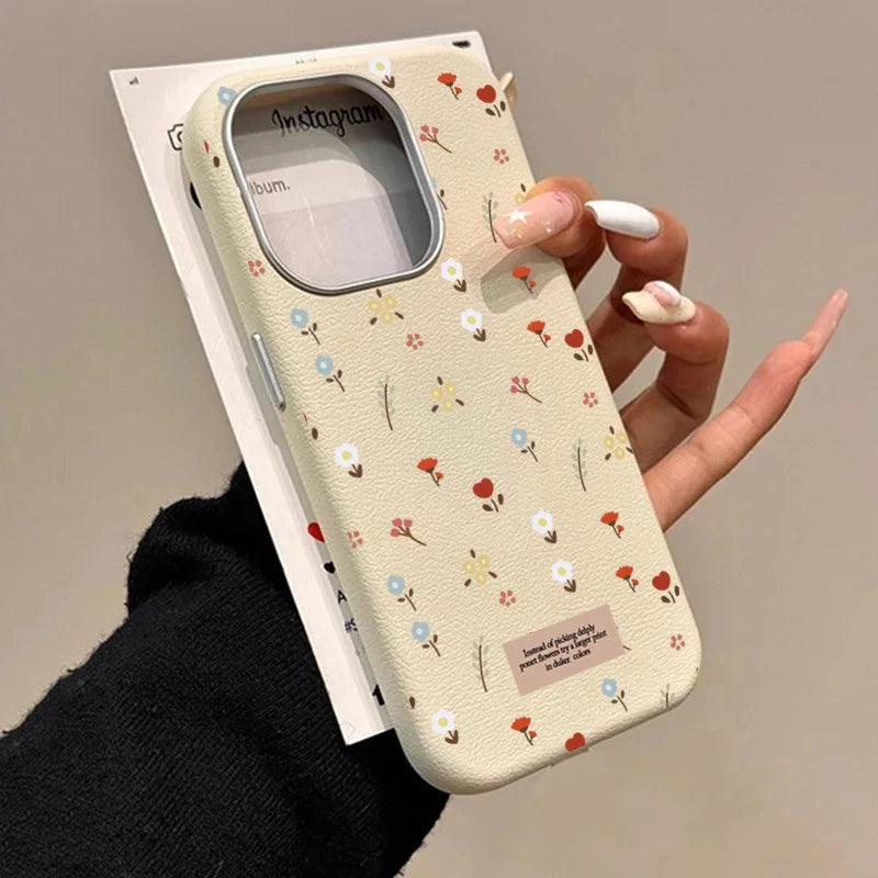 Retro Fashion Floral Leather Pattern Phone Case For iPhone 17 Air 16 15 14 13 12 11 Pro Max 16E 7 8 Plus XS SE2 Shockproof Cover