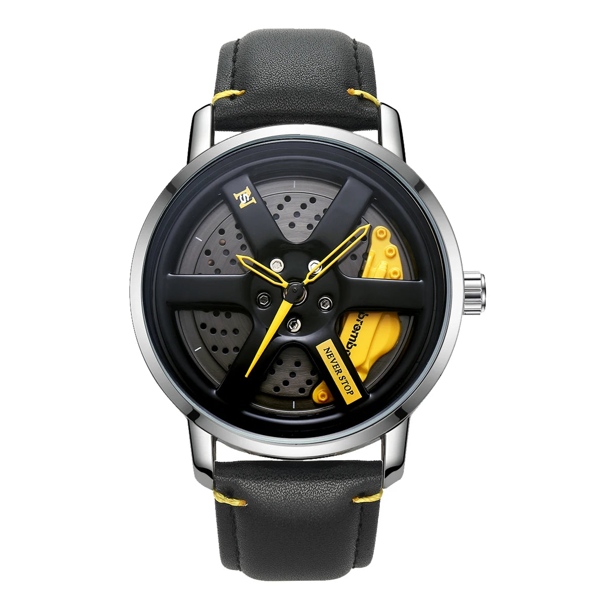 NS Men's Car wheel hub watch Minimalist Fashion Sports Watch Calendar Leather casual Quartz watch