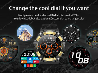 Outdoor Military Smartwatch For Men Health Monitor Bluetooth Call Voice Assistant GPS Sports Waterproof Men Smartwatch 2024