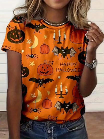 T-shirt Halloween 3d Printed T shirt Women Fashion O-Neck Short Sleeve Oversized Tops Tees Female Clothing Pumpkin