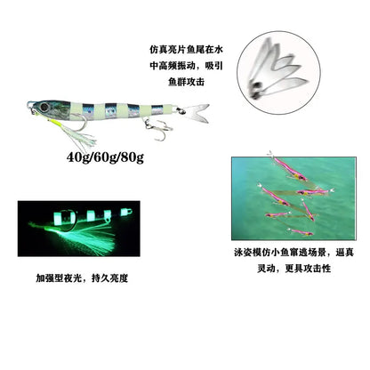 JIg Lure Fishing Anglers Glow Jig 3D Print Treble Hook Speed Falling 40g60g80g Metal Hard Bait Jigging Pesca Bait