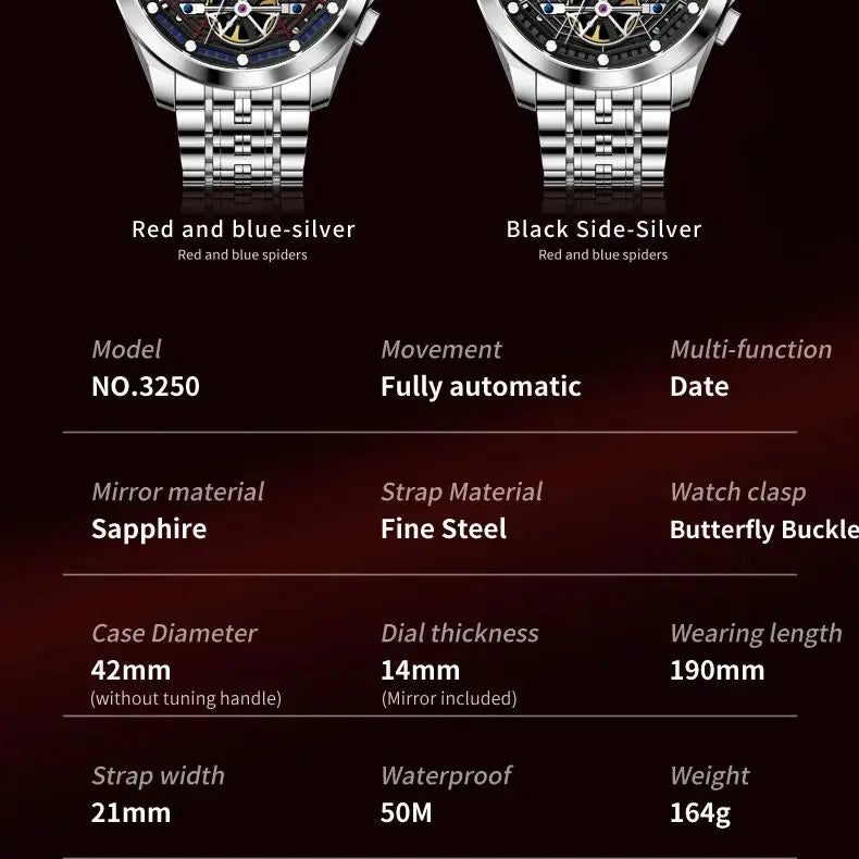 OUPINKE 3250 Original Men's Watch Deep Waterproof 3D Skeleton Stainless steel Automatic Mechanical Wristwatch Men Official Watch