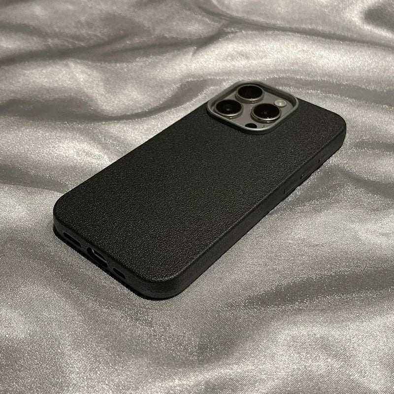 Luxury Matte Leather Phone Case For iPhone 17 16 15 14 13 12 11 Pro Max X XS XR 7 8 Plus SE2 Lens Protection Shockproof Cover
