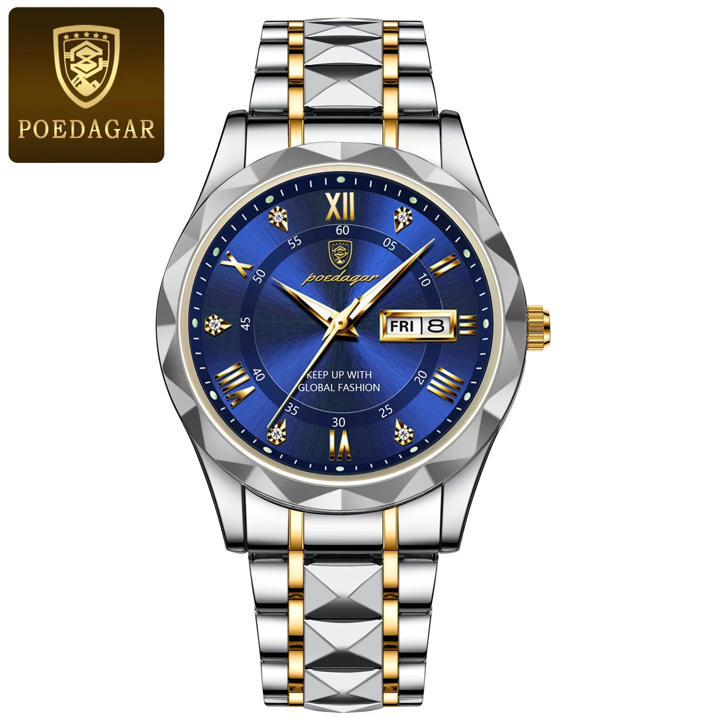 POEDAGAR Business Luxury Men's Watches Waterproof Stainless Steel Luminous Man Wristwatch Date Week Sport Men Quartz Watch Reloj
