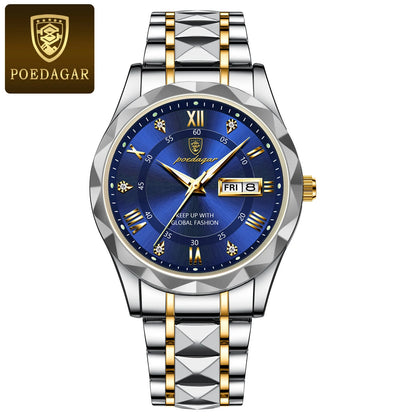 POEDAGAR Business Luxury Men's Watches Waterproof Stainless Steel Luminous Man Wristwatch Date Week Sport Men Quartz Watch Reloj