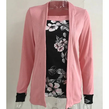 Long Sleeved New Printed Fake Two-piece Set Casual Fashion Temperament T-shirt Long Sleeved Cardigan