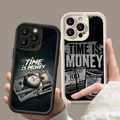 Phone Case For iPhone 17 16 15 14 12 11 13 Pro Max Time is Money Printed Soft Cover For iPhone 17 Air 16E 7 8 Plus X XS Case