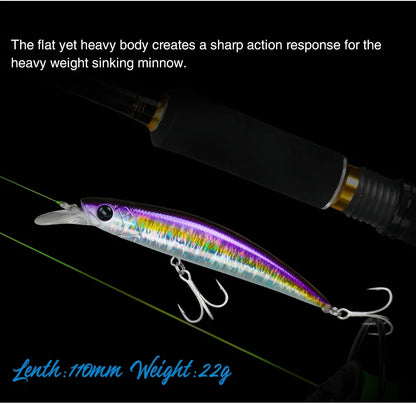 Sinking Minnow 110S DW77 110mm 22g Long Casting Fishing Lure Large Trout Seabass Sea Fishing Hard bait