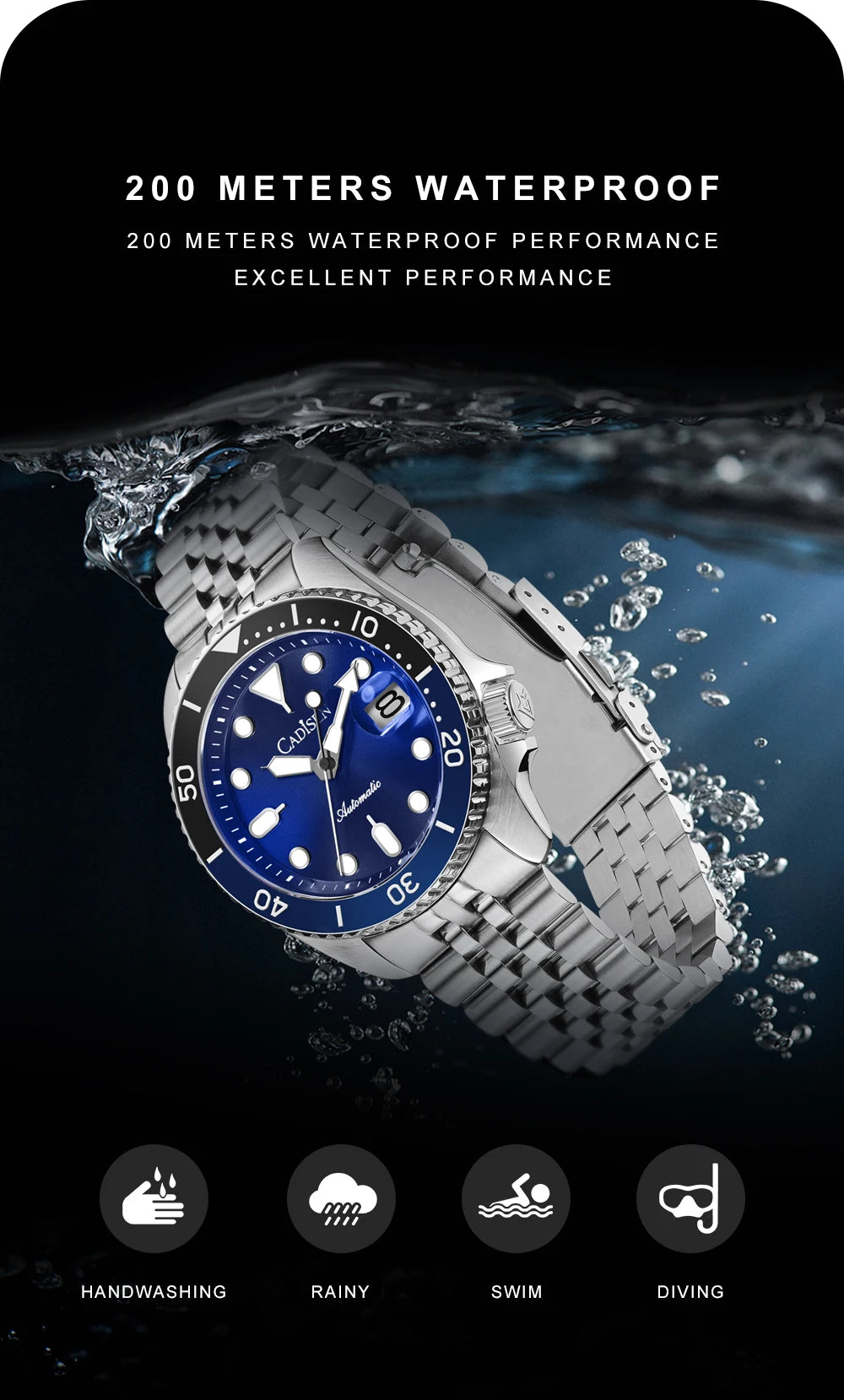 New CADISEN BGW9 Strong Glow Business Watch Diving Men's Automatic Watches Men Mechanical Wristwatch 200m Waterproof  Japan NH35