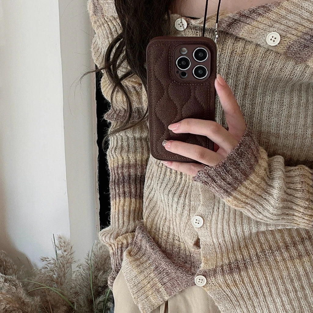 Retro Brown Water Ripple The Puffer Shockproof Protective Phone Cover Case for iPhone 17 16 15 14 13 12 11 Pro Max 17Air