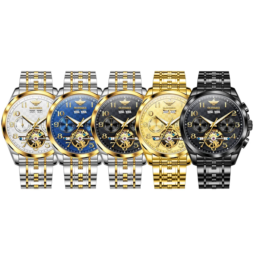 OUPINKE 3263 Mens Watch Luxury Flywheel Automatic Mechanical Watch﻿ 50M Waterproof Luminous Tungsten Steel Brand Watches New