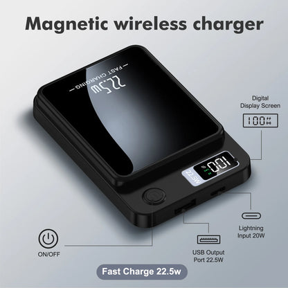 100000mAh Magnetic Power Bank Wireless Portable 22.5W Fast Charger For Iphone Huawei Samsung External Auxiliary Backup Battery