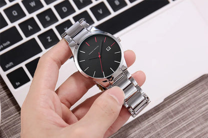 Hannah Martin Men's Stainless Steel Watch Fashion Business Style Black Minimalist Style 3Bar Waterproof Quartz Movement Watches