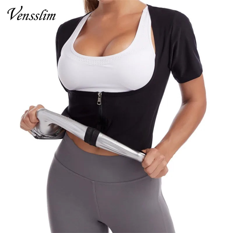 Vensslim Sauna Suits for Women Weight Loss Slimming Sweat Vest Waist Trainer Fitness Body Shaper Zipper Fat Burn Trimmer Tops