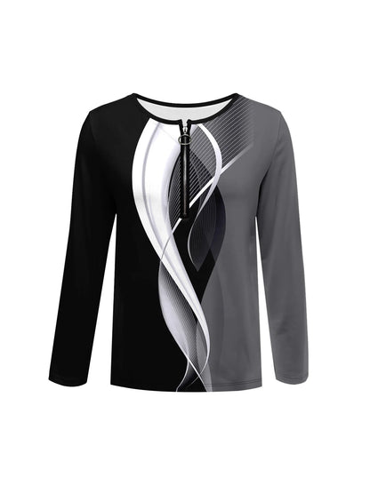 Summer new fashion 2025 women's casual long-sleeved printed T-shirt