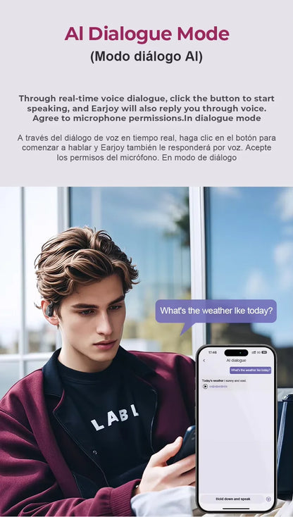 Bluetooth V5.4 Earphones Real-time Translation With AI Chat Headphones Meeting Recording Earbuds