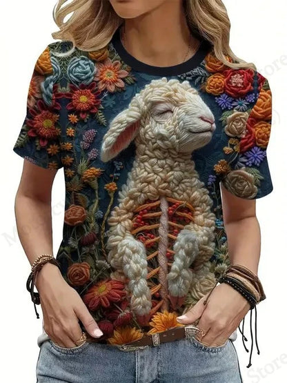 T shirt Women Fashion Casual O-Neck Oversized Short Sleeve T-shirt Funny Animal Tops Tee Women Clothes