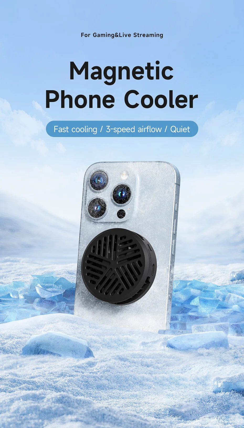Hagibis Magnetic Cell Phone Cooler Universal Cooling Fan Mobile Phone Radiator for iPhone 17 Pro Black Shark Gaming Live Stream