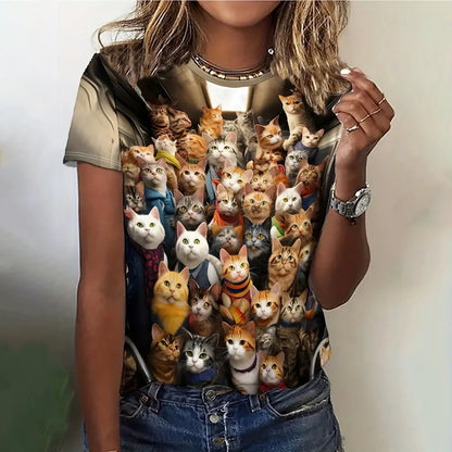 T Shirt Cartoon Animal Print T Shirt Casual O-Neck Short Sleeve Streer Female Summer Loose Tee Tops Y2k Clothing Camisa