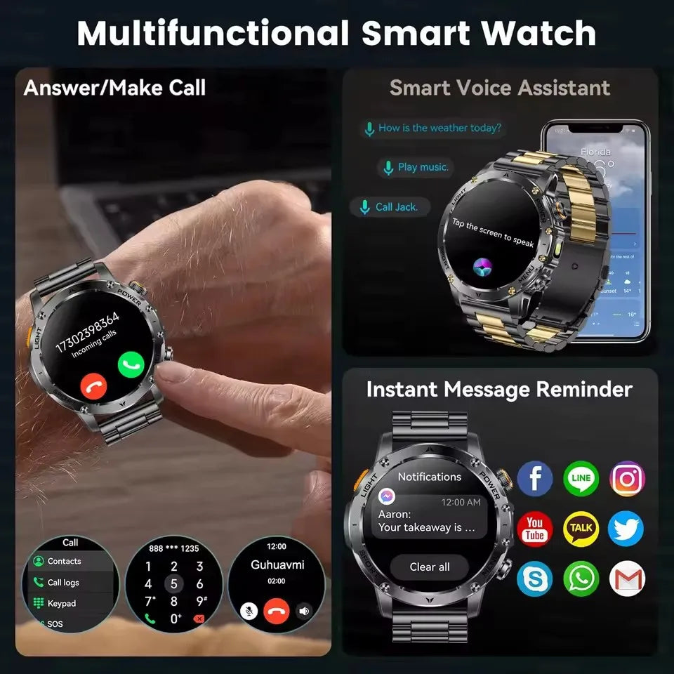 T-REX3 1000mAh Big Battery Smart Watch HD Bluetooth Call 1.7inch Large Sceen LED Flashlight Sports Waterproof Smartwatch Men