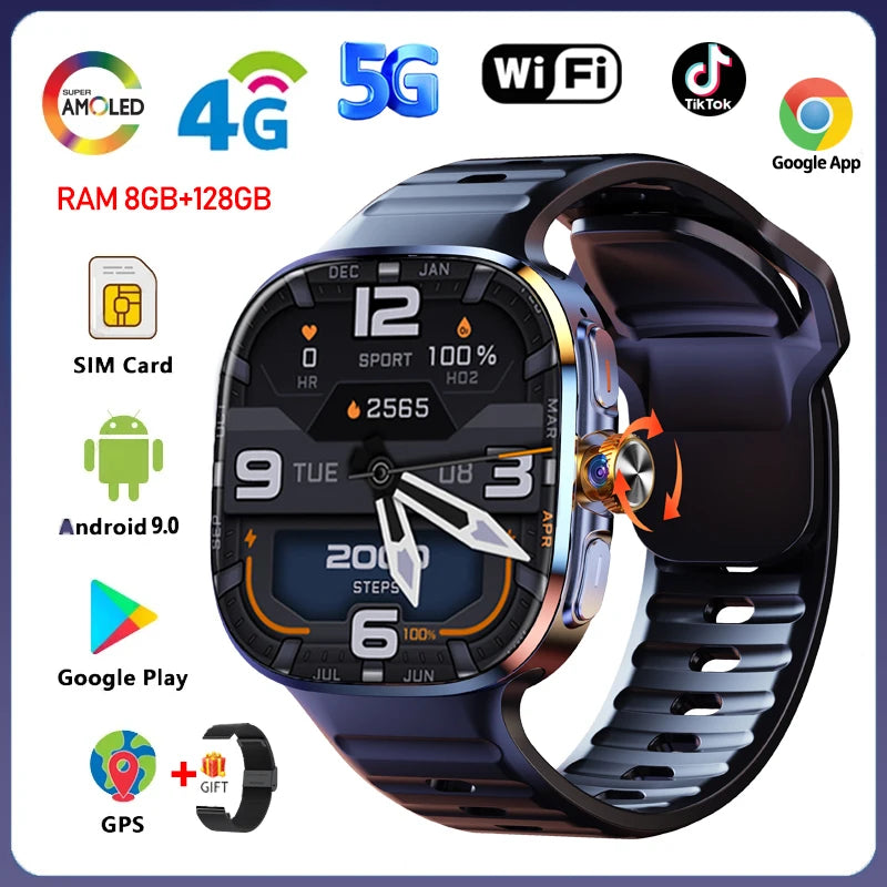 Smart Watch 720*720 AMOLED 2.40 inch Screen Video Call 8GB+128GB RAM 2100 mAh Google Play WIFI GPS Smartwatch