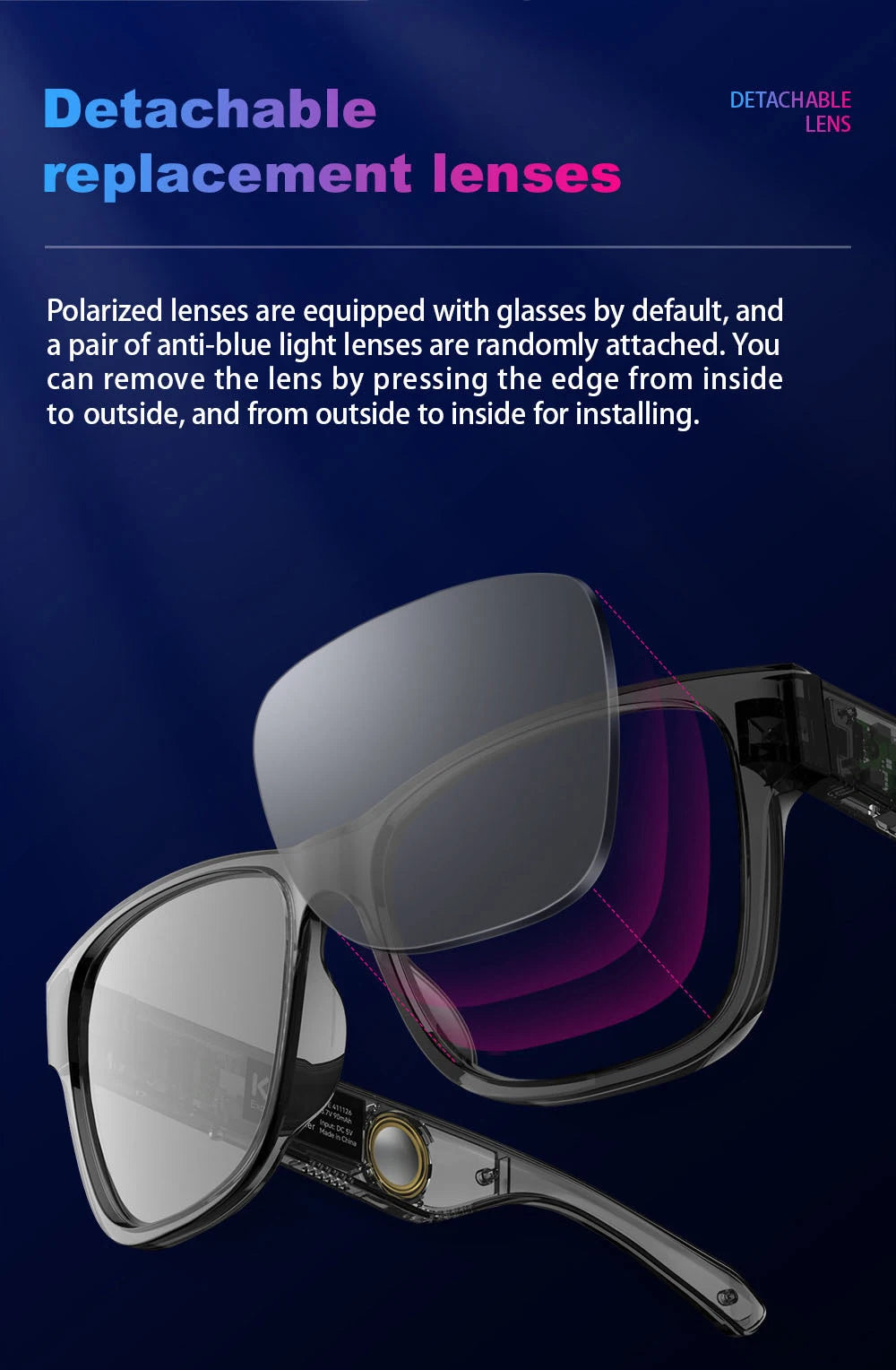 KUMI Meta V1 Smart Glasses IPX4 Waterproof Bluetooth glasses Bluetooth Call 5.0 listen to the music last for about 8 hours Blue