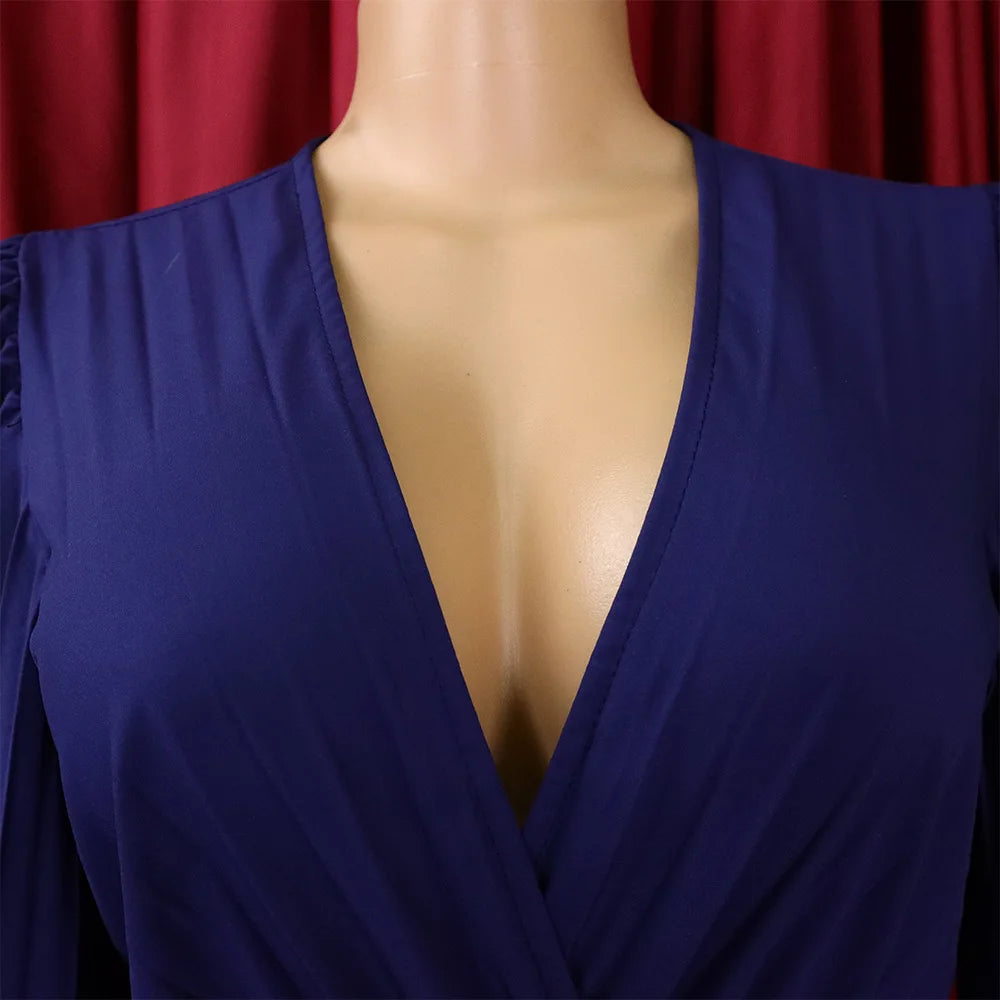 V-neck Flare Sleeve Big Swing Floor Length Maxi Long Dresses  Women Autumn Winter Party Prom Dress