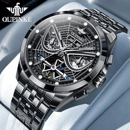 OUPINKE 3250 Original Men's Watch Deep Waterproof 3D Skeleton Stainless steel Automatic Mechanical Wristwatch Men Official Watch