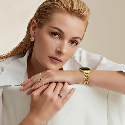 Metal Chain Link Compatible For Apple Watch Band Series Women Men Classic Watch Strap Replacement Accessories Smartwatch Bands