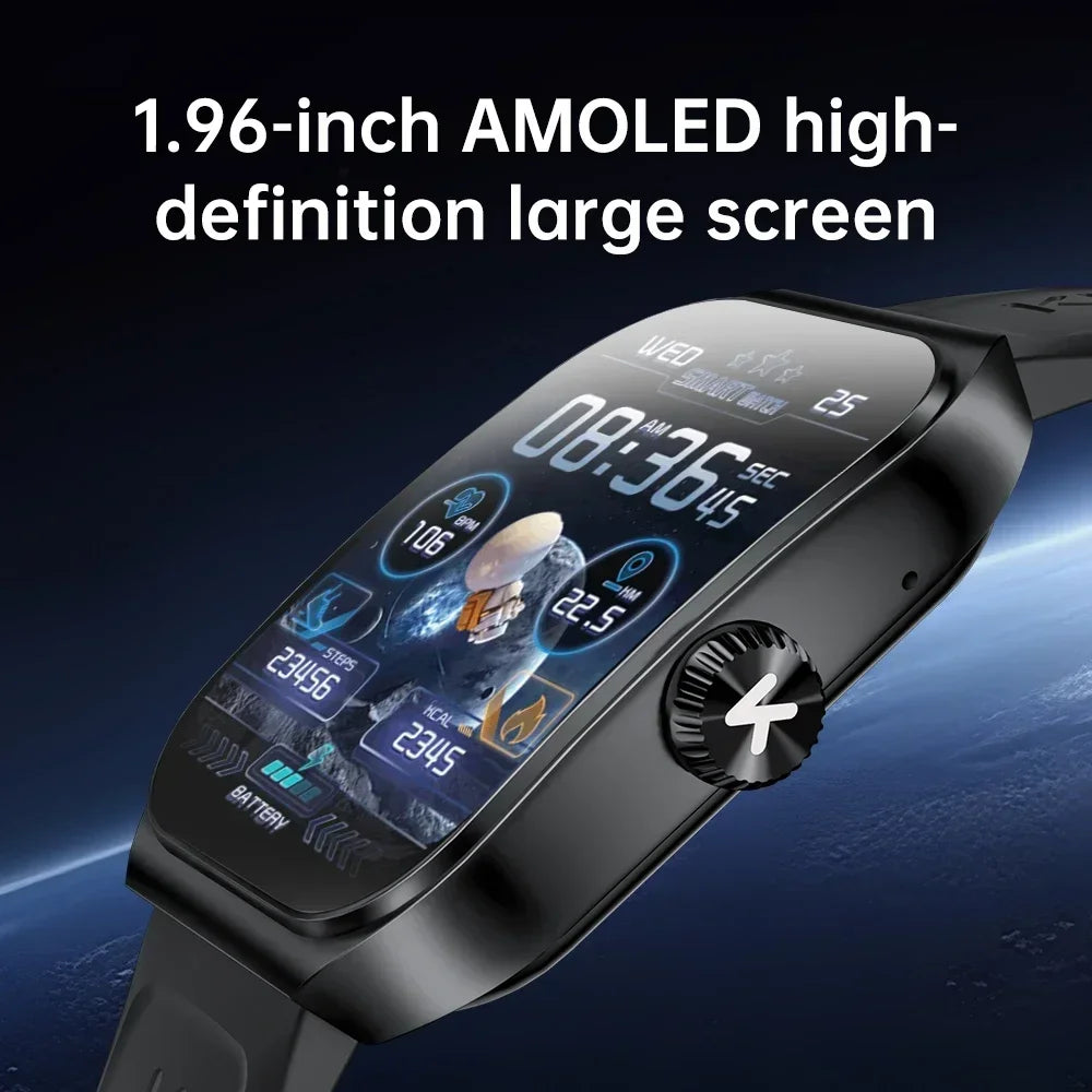 KUMI KU7 Smart watch 1.96" Amoled screen IP68 Waterproof 100+Sport Modes  Bluetooth Call Health Sleep Monitoring