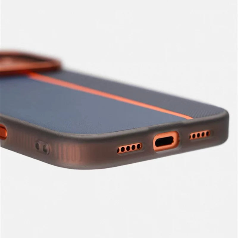 Hit Color PU Leather Texture MagSafe Shockproof Case For iPhone 17 17Pro Max 16 15 14 Alloy Lens Wireless Charging Frosted Cover