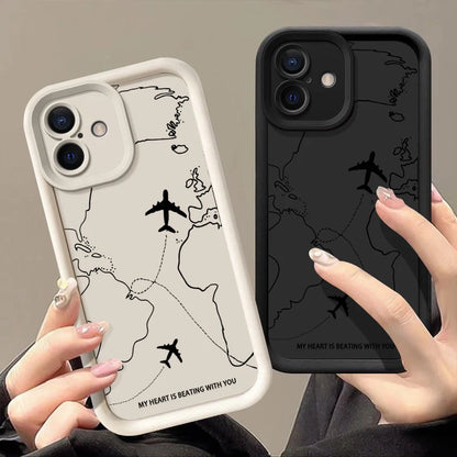Airplane Route Pattern Phone Case For iPhone 17 Air 16e 16 15 14 Pro Max 13 12 Pro 11 15 Plus Shockproof Soft Silicone Cover