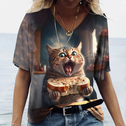 T-shirt Cat Print Short Sleeve Clothes Female Harajuku Tees Ladies T Shirt Oversized Tops Animal Women Clothing