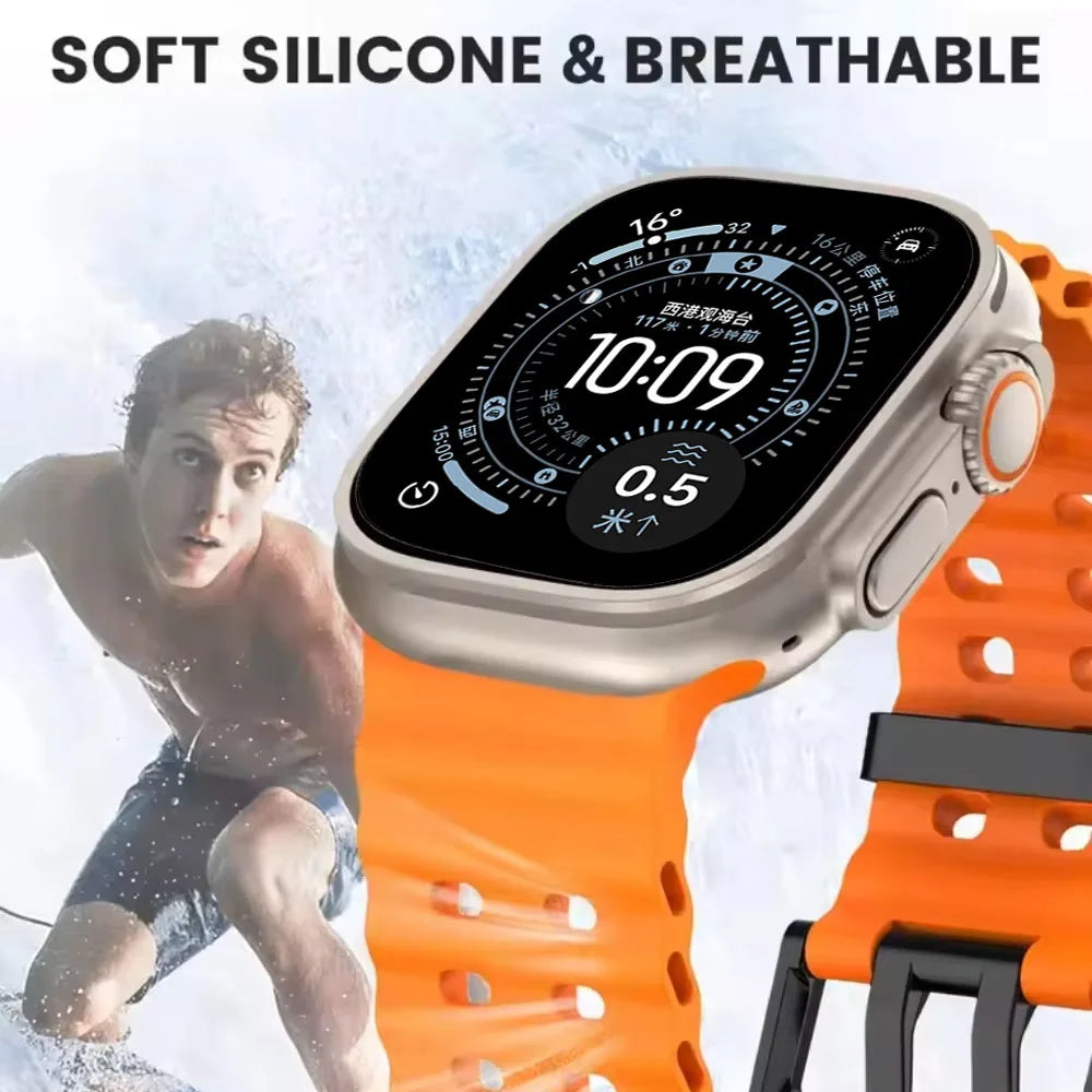 Ocean Silicone Strap for Apple Watch Band Ultra 3/2/1 49mm Series 11 10 46mm Comfortable Band IWatch 9 8 7 6 5 4 SE3 45mm 44mm