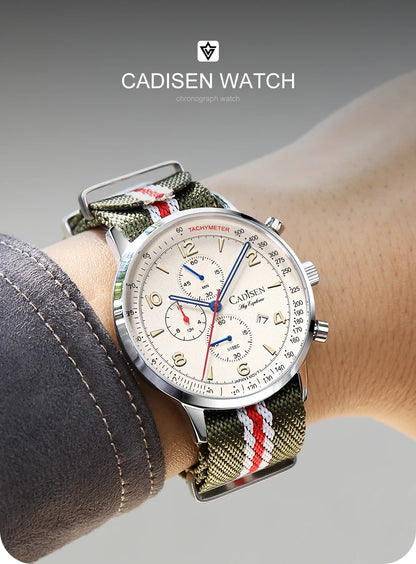 CADISEN New Men's Watches Top Luxury Quartz Watch For Men Canvas 0S10 Chronograph AR Mirror Waterproof Gift Men's Wristwatch