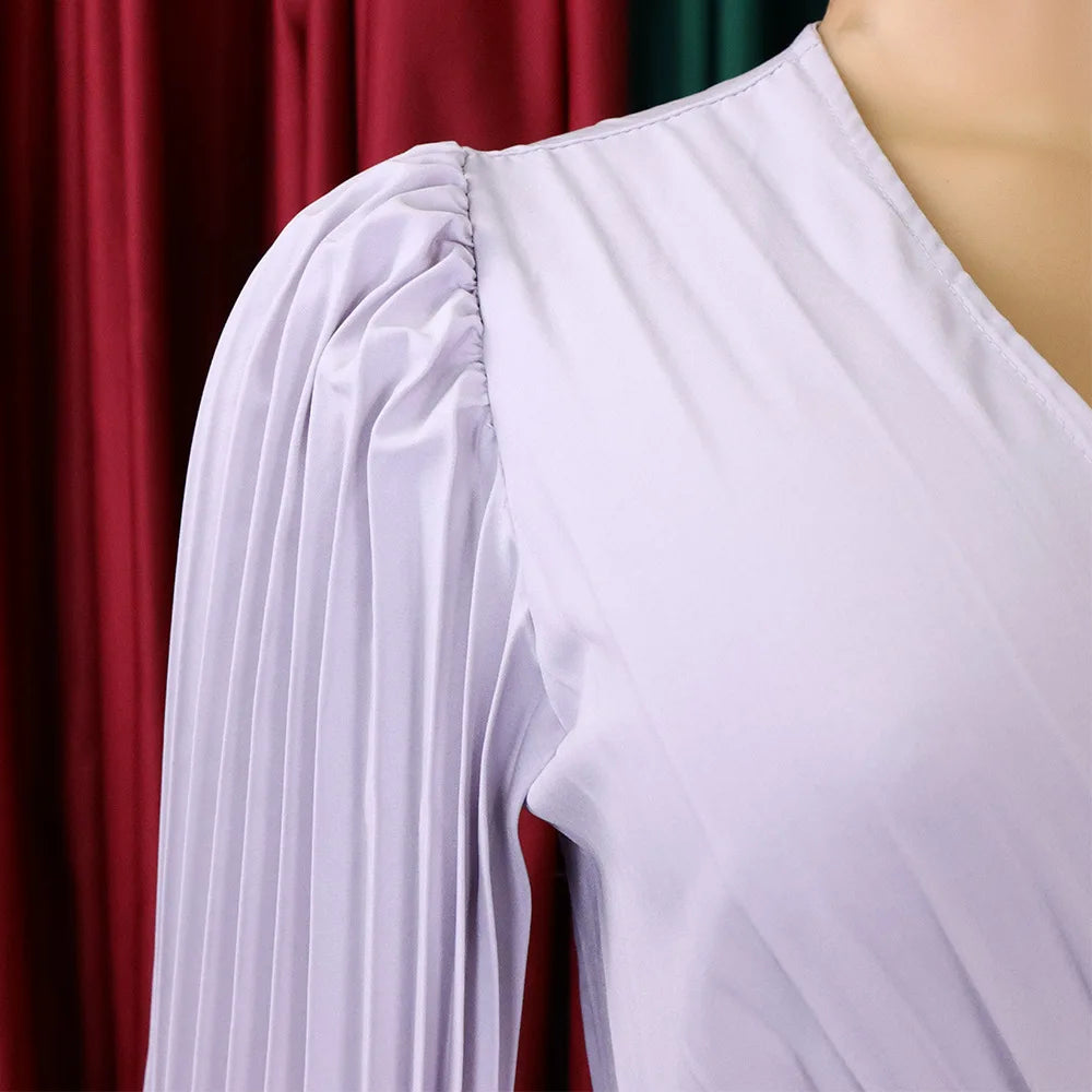 V-neck Flare Sleeve Big Swing Floor Length Maxi Long Dresses  Women Autumn Winter Party Prom Dress