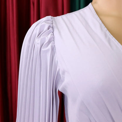 V-neck Flare Sleeve Big Swing Floor Length Maxi Long Dresses  Women Autumn Winter Party Prom Dress