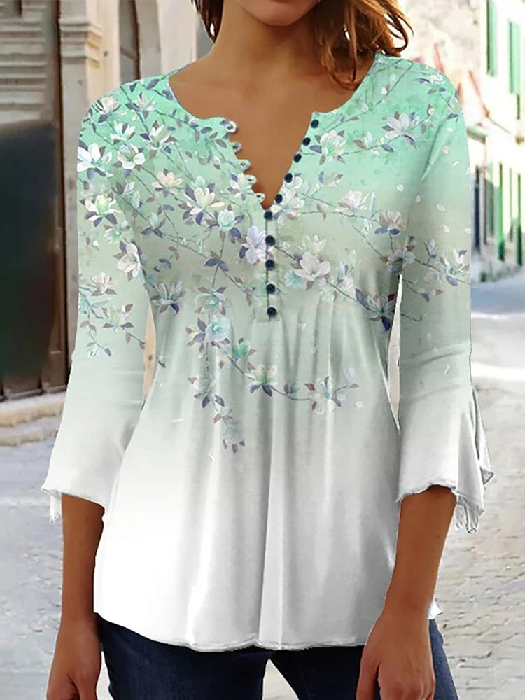 T-Shirt Loose Women'S Comfortable Clothing Shirt 3d Printed Trend Seven-Quarter Sleeve Top