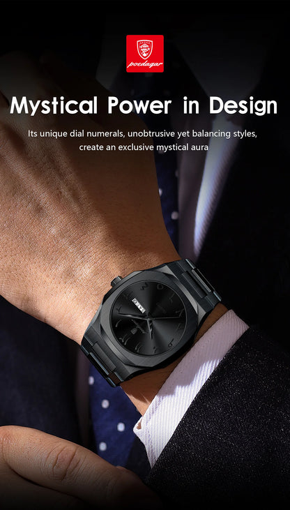 POEDAGAR Military Watch For Men Waterproof Luxury Week Calendar Man Wristwatch Quartz Stainless Steel Fashion Men's Watches Male