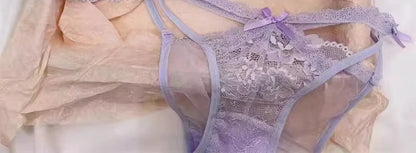 Lingerie Japanese Lace Bra Set, Heart Pendant Purple Lingerie Sexy & Pure Small Chest Push Up Bralette, Fashion Outerwear Design Enhancer