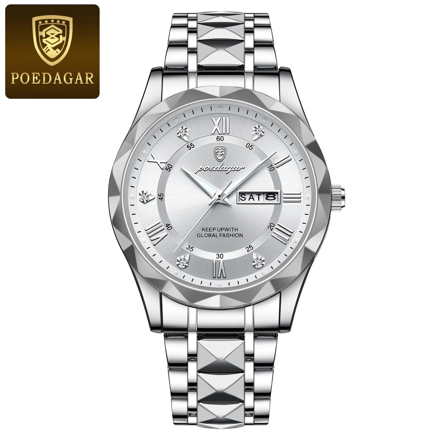 POEDAGAR Business Luxury Men's Watches Waterproof Stainless Steel Luminous Man Wristwatch Date Week Sport Men Quartz Watch Reloj