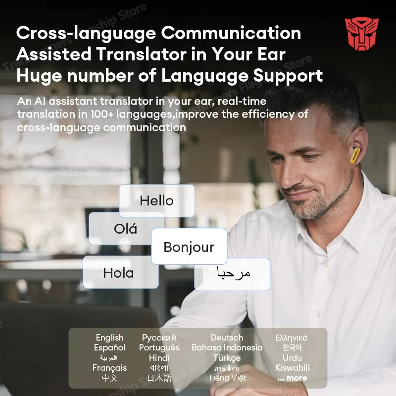 Bluetooth V5.4 Earphones Real-time Translation With AI Chat Headphones Meeting Recording Earbuds