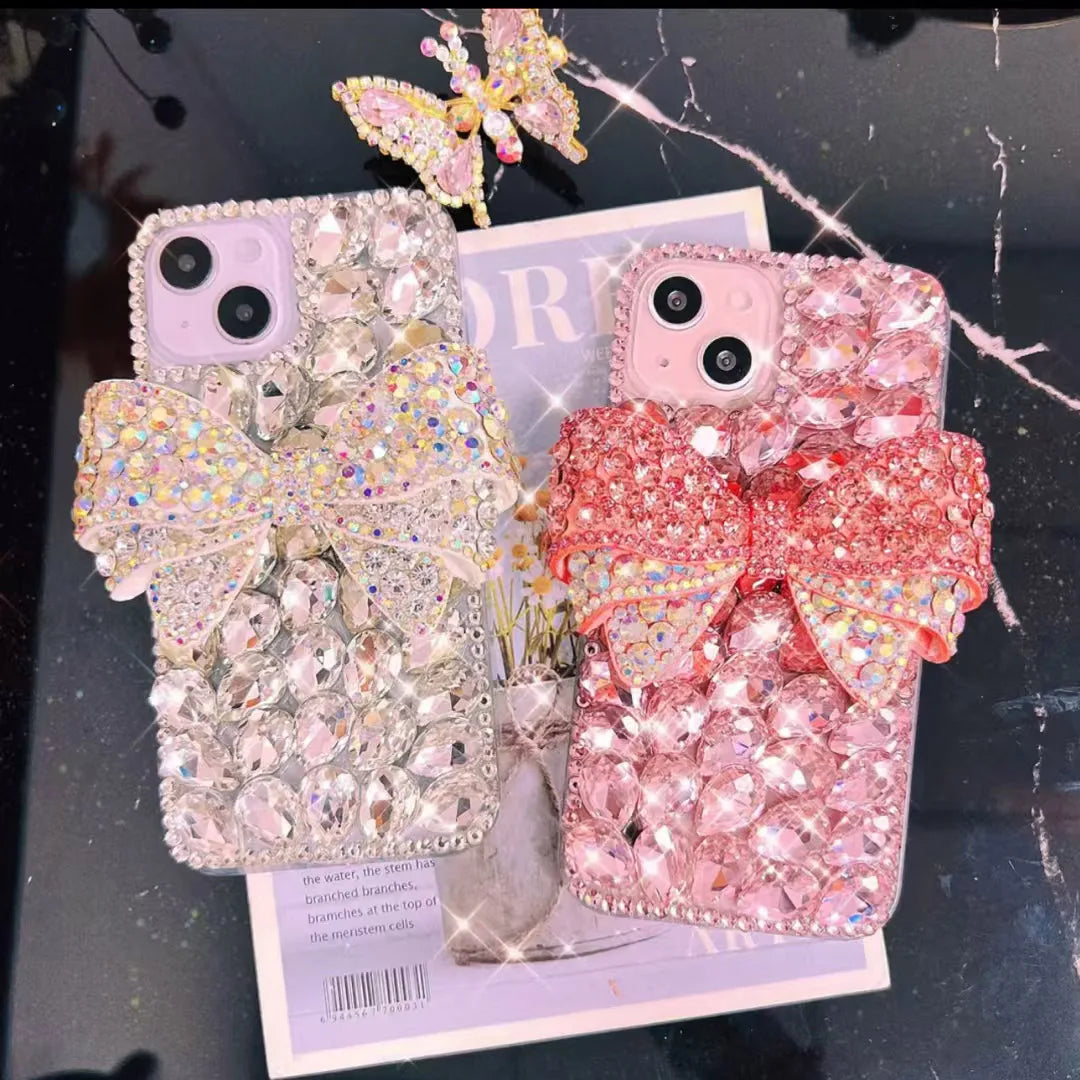 Diamond Case For iPhone 17 Air 16 Pro Max 16E 15 14 Pro Max 13 12 mini 11 Pro Max 8 7 Plus Xs XR SE Rhinestone Bow Phone Case