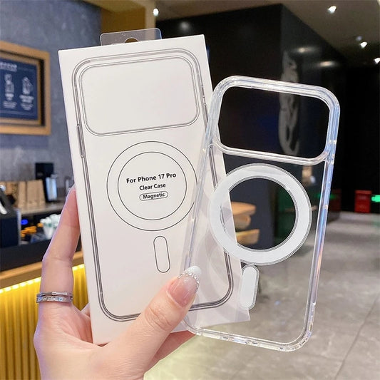 Magsafe Magnetic Phone Case For iphone 17 17Air 11 12 13 Mini 14 15 16 Pro Max XR X XS 7 8 Plus Hard Transparent Back Cover