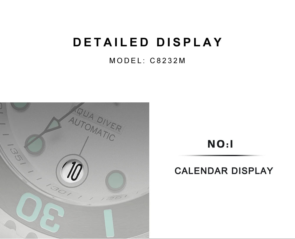 CADISEN AQUA DIVER Brand Luxury Men Watches Automatic Watch Japan NH35A 100M Waterproof Luminous Mechanical Wristwatch