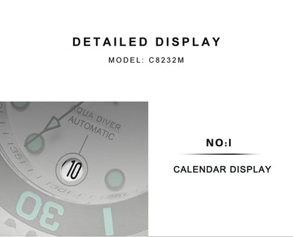 CADISEN AQUA DIVER Brand Luxury Men Watches Automatic Watch Japan NH35A 100M Waterproof Luminous Mechanical Wristwatch