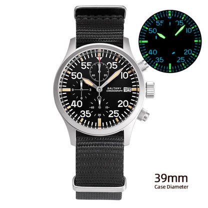 Baltany 39mm Military Chronograph Watch Man S5045 Sapphire Crystal 10ATM Stainless Steel VK67 Calendar Retro Quartz Wristwatches